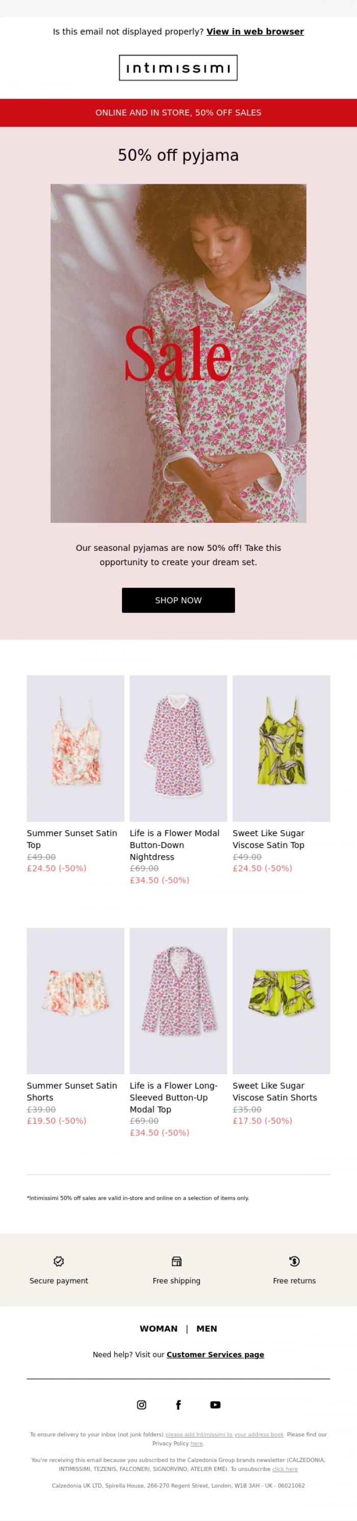 Email Design Inspiration from Intimissimi, Got a passion pyjamas? Check out the models on sale!