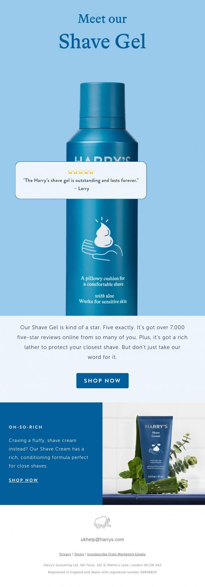 Email Design Inspiration from Harry's, Meet our Foaming Shave Gel