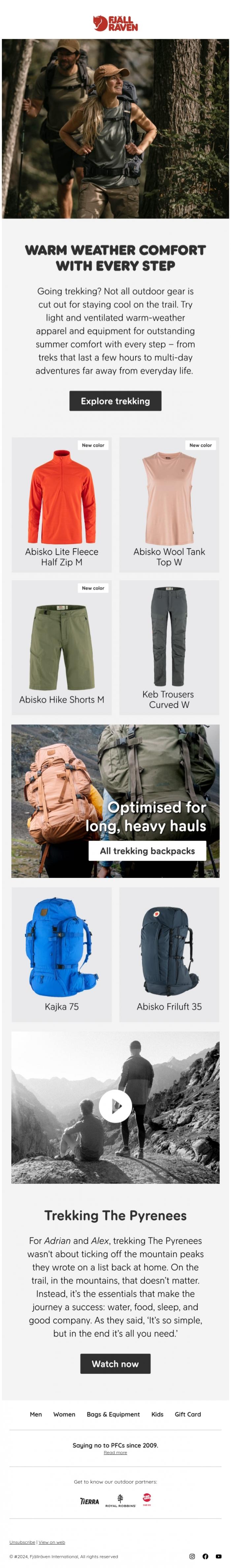Email Design Inspiration from Fj&auml;llr&auml;ven, Warm weather comfort with every step&nbsp;