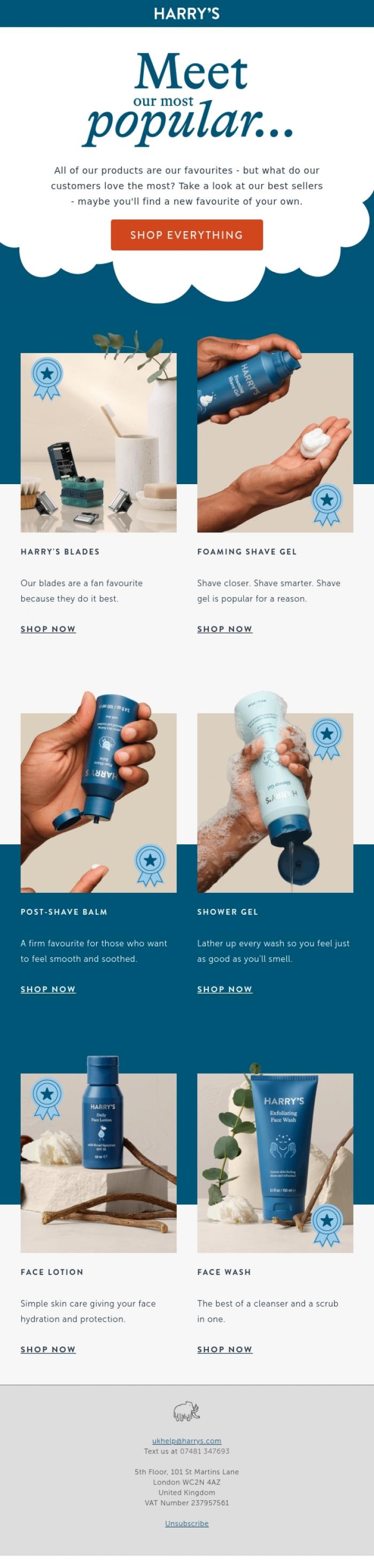 Email Design Inspiration from Harry's, Best sellers and best smellers