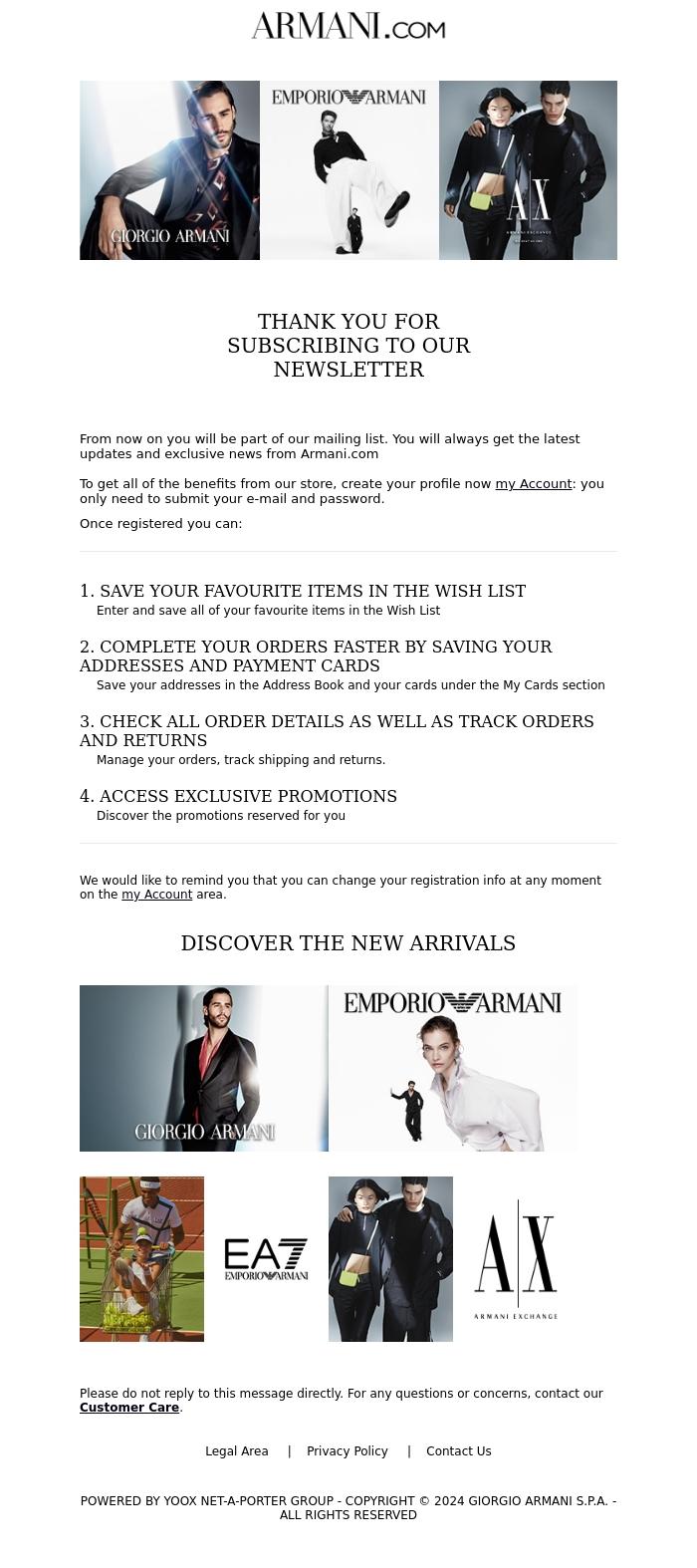 Email Design Inspiration from Armani, Newsletter Subscription