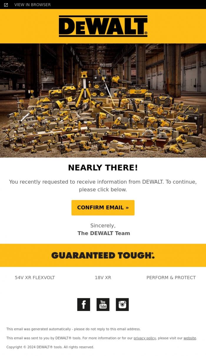 Email Design Inspiration from DEWALT, Confirm your email