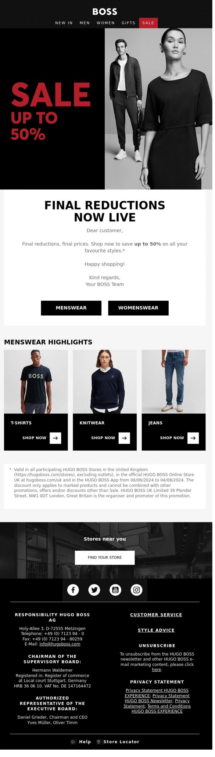Email Design Inspiration from BOSS News, Reminder: Final reductions on your favourites