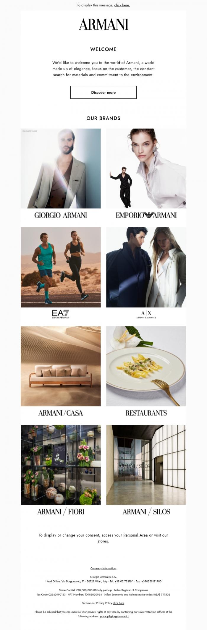 Email Design Inspiration from Armani, Welcome to the world of Armani.