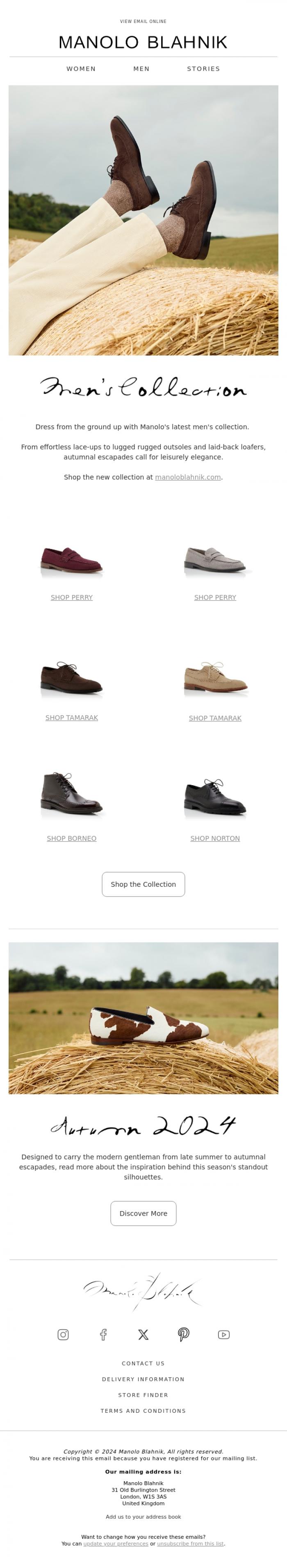 Email Design Inspiration from Manolo Blahnik, Manolo's Men's Collection | New Styles for Autumn