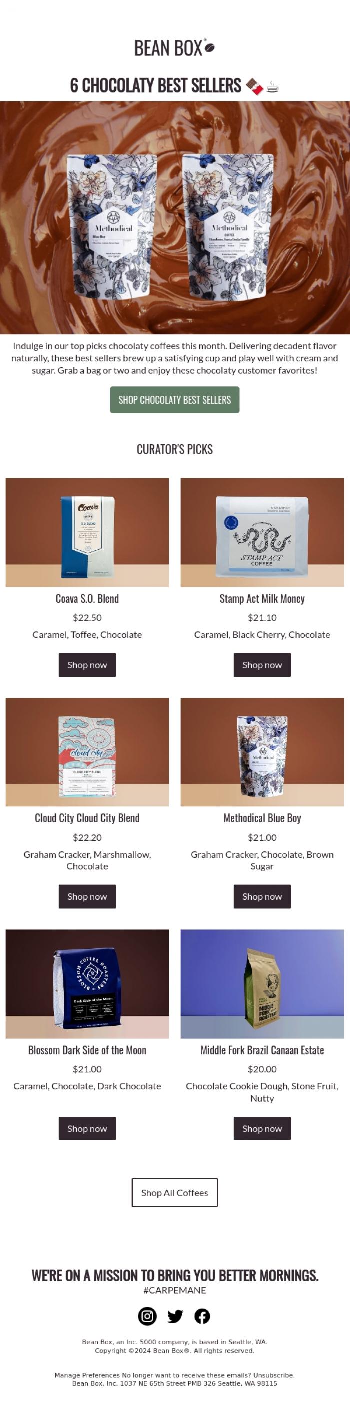 Email Design Inspiration from Ryan (Bean Box), Coffee that thinks it's chocolate 🍫 ☕