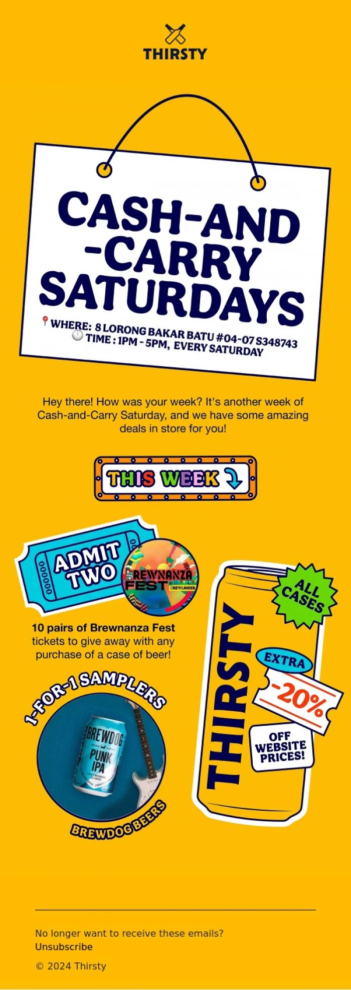 Email Design Inspiration from Thirsty, Cash-and-Carry Saturday: Fresh Offers This Week!
