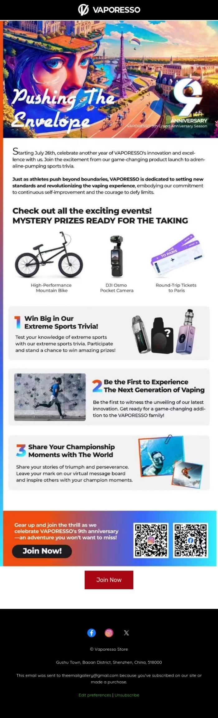 Email Design Inspiration from VAPORESSO Official, 📣Pushing the Envelope!Celebrate 9 Years of Innovation with VAPORESSO