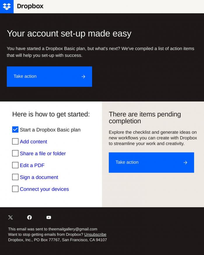 Email Design Inspiration from Dropbox, (1/9) You have pending action items in Dropbox