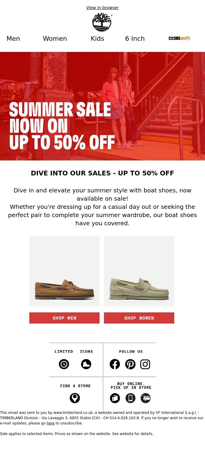 Email Design Inspiration from Timberland, Sail into Savings: Up to 50% Off