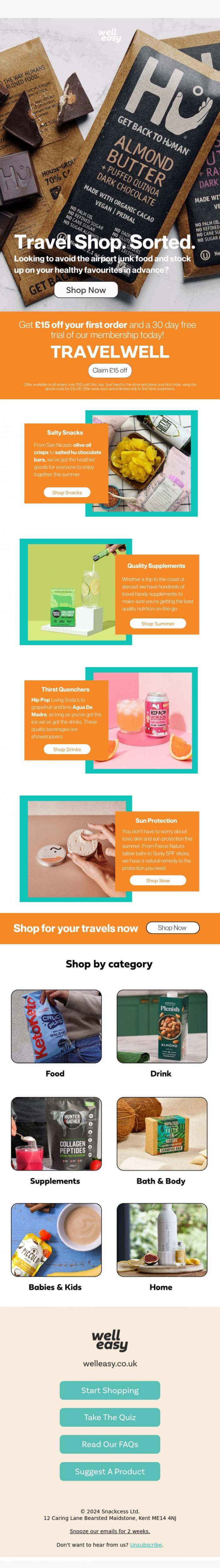 Email Design Inspiration from WellEasy, Travel plans? 🏖 We've got the goods...