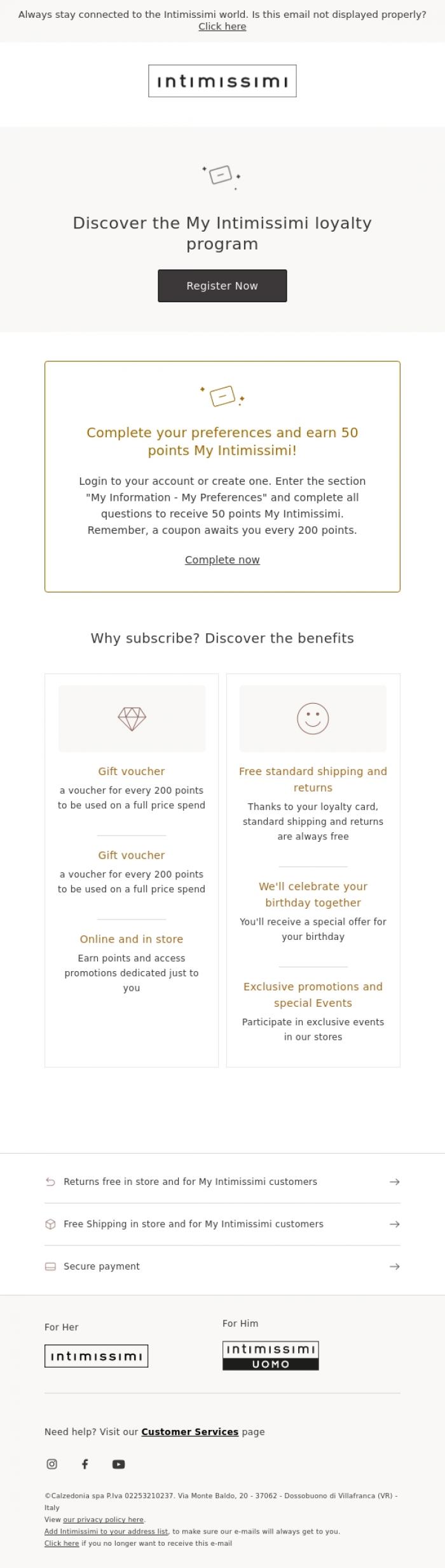 Email Design Inspiration from Intimissimi, The benefits of the My Intimissimi Loyalty program