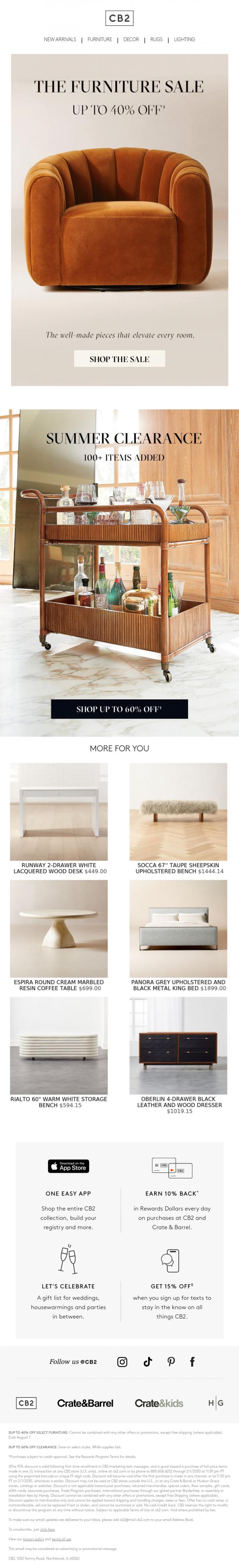 Email Design Inspiration from CB2, FURNITURE THAT ELEVATES EVERYTHING