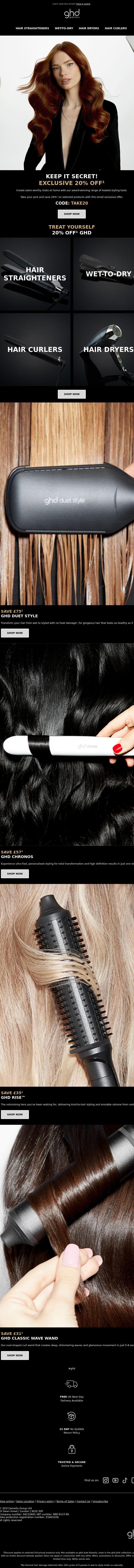 Email Design Inspiration from ghd, In Case You Missed it...20% off ✨