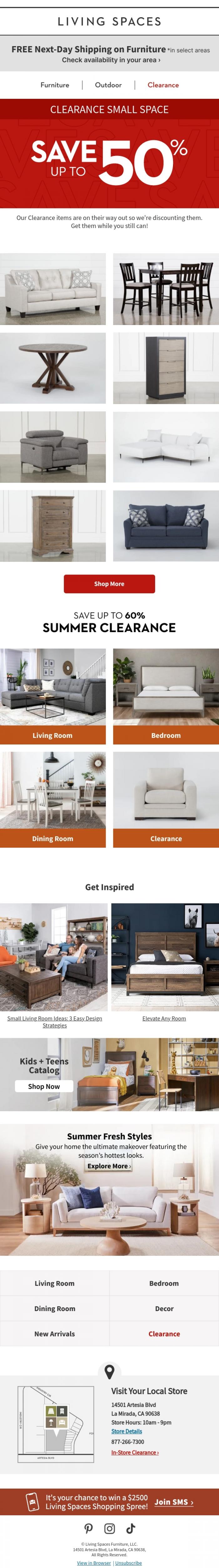 Email Design Inspiration from Living Spaces, CLEARANCE: Small Space Savings