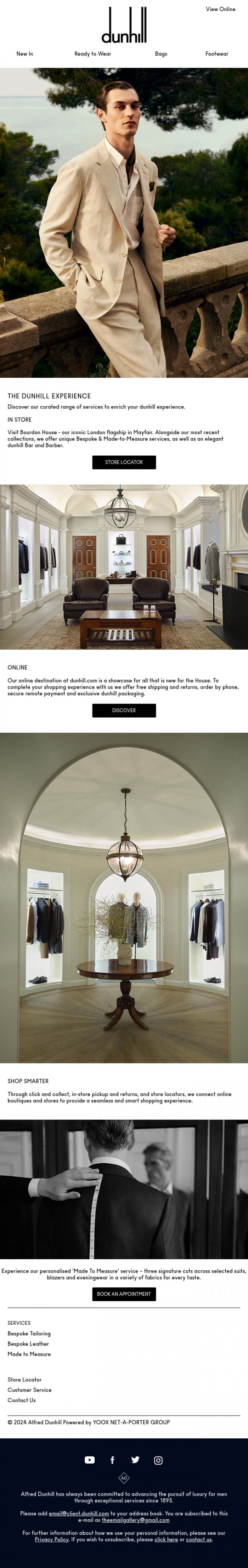 Email Design Inspiration from Dunhill, The dunhill Experience