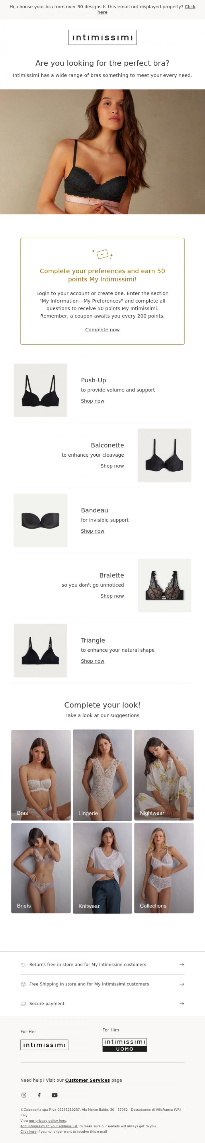 Email Design Inspiration from Intimissimi, The perfect bra? To each her own