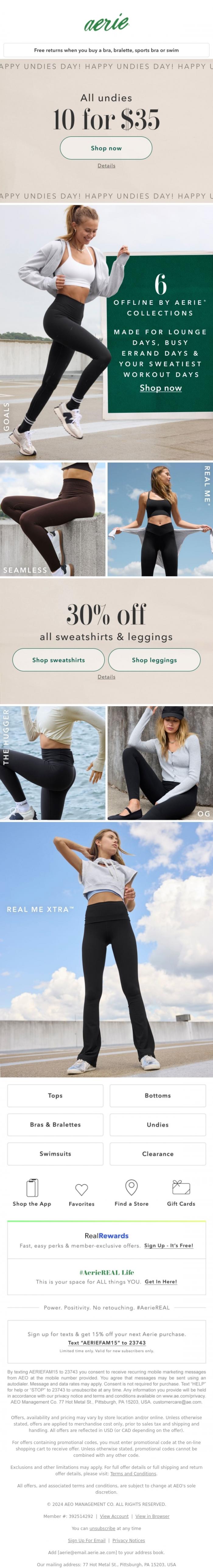 Email Design Inspiration from Aerie, LIMITED TIME ONLY! All undies 10 for $35