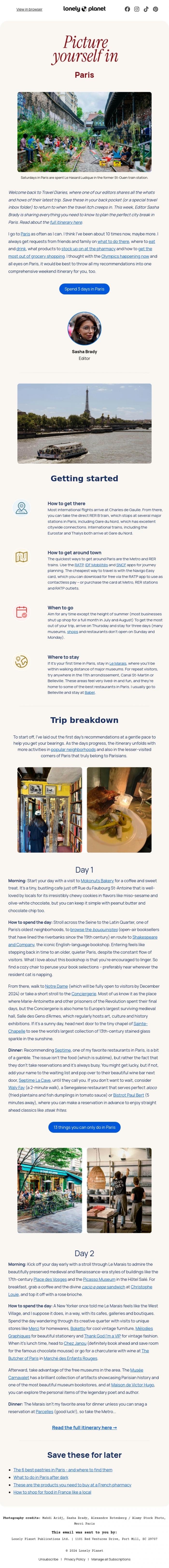 Email Design Inspiration from Sasha from Lonely Planet, Travel Diaries: Paris in 3 days