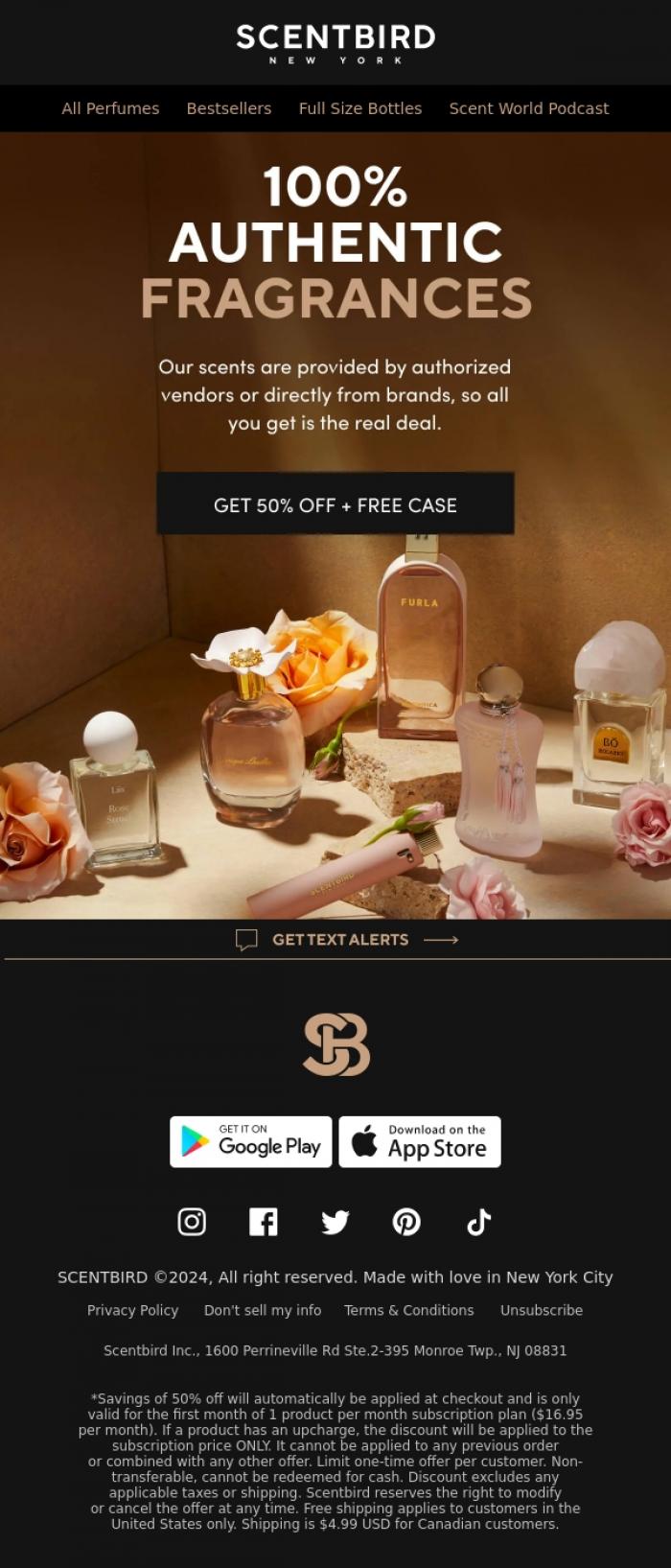 Email Design Inspiration from Scentbird, 50% Off 100% Authentic Scents