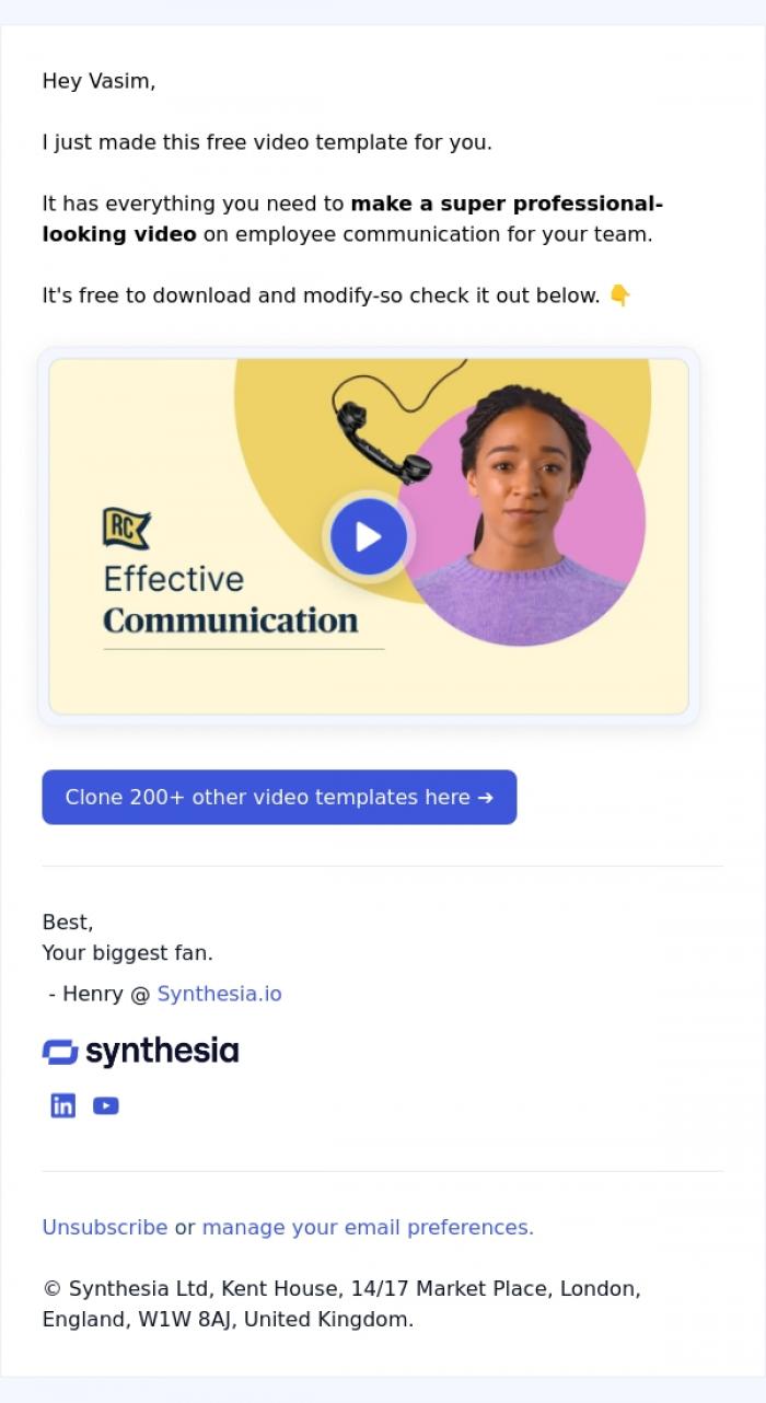 Email Design Inspiration from Henry from Synthesia, We made this video template for you