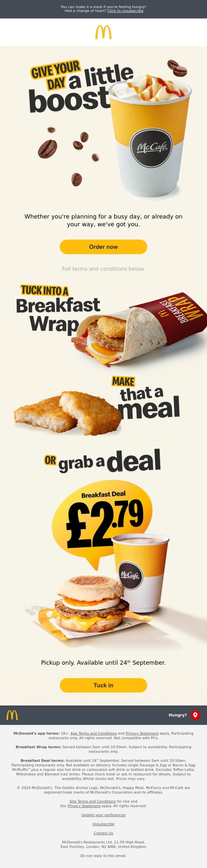 Email Design Inspiration from McDonald's, On your way to work? Grab a McCaf&eacute;&reg; ☕ 