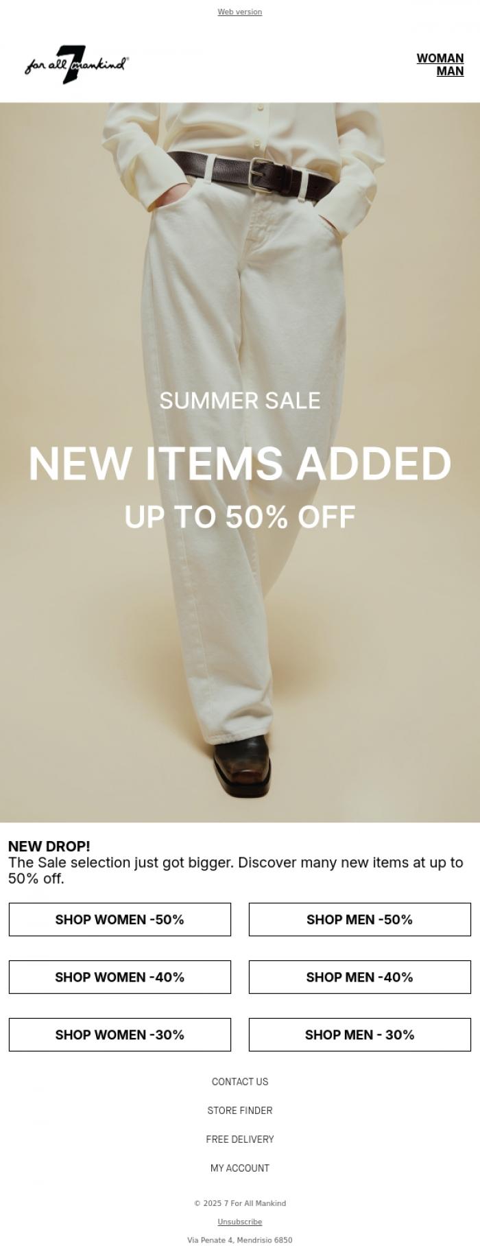 Email Design Inspiration from 7 For All Mankind, Further Reductions up to 50% off