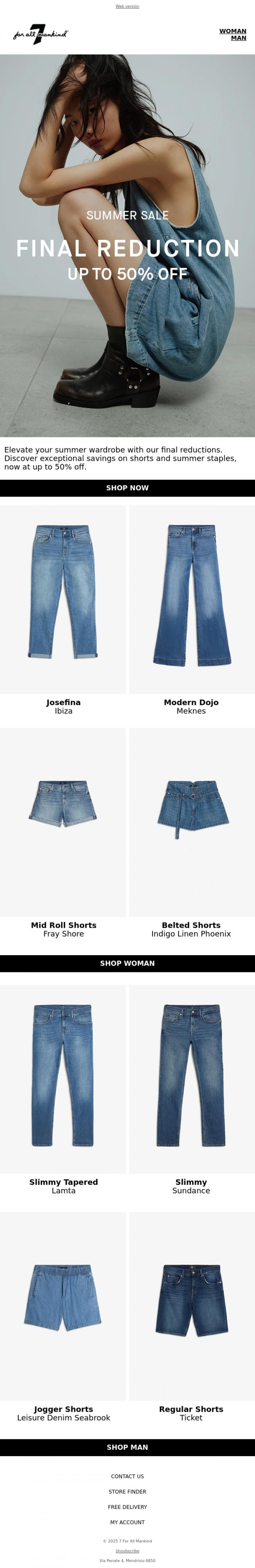 Email Design Inspiration from 7 For All Mankind, Final reductions just landed