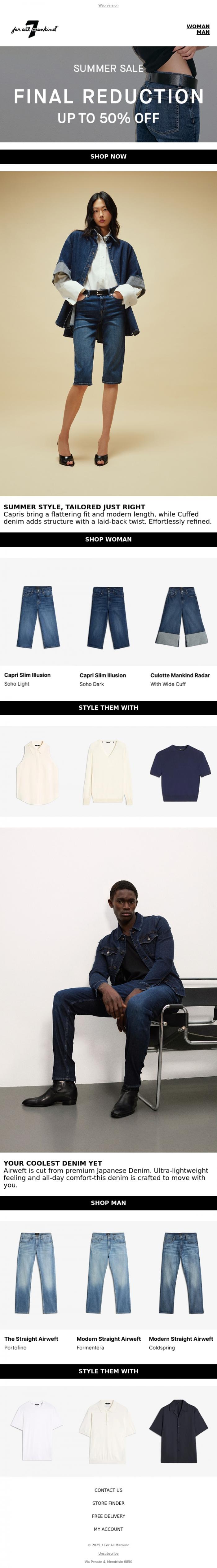 Email Design Inspiration from 7 For All Mankind, Summer Must-Haves For Her & For Him