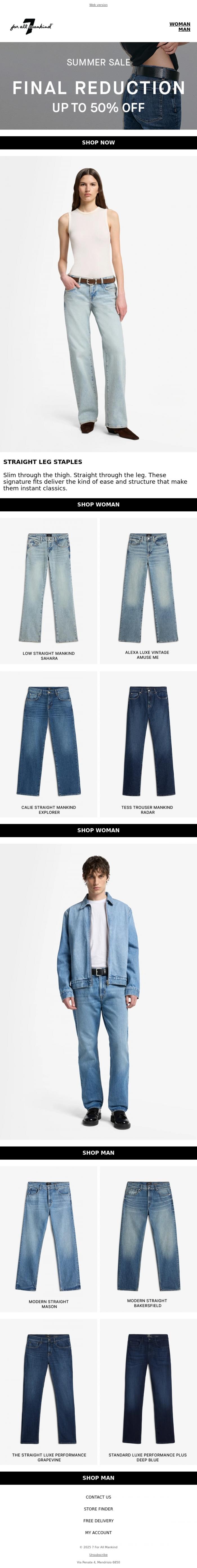 Email Design Inspiration from 7 For All Mankind, Let's Talk Straight Fits
