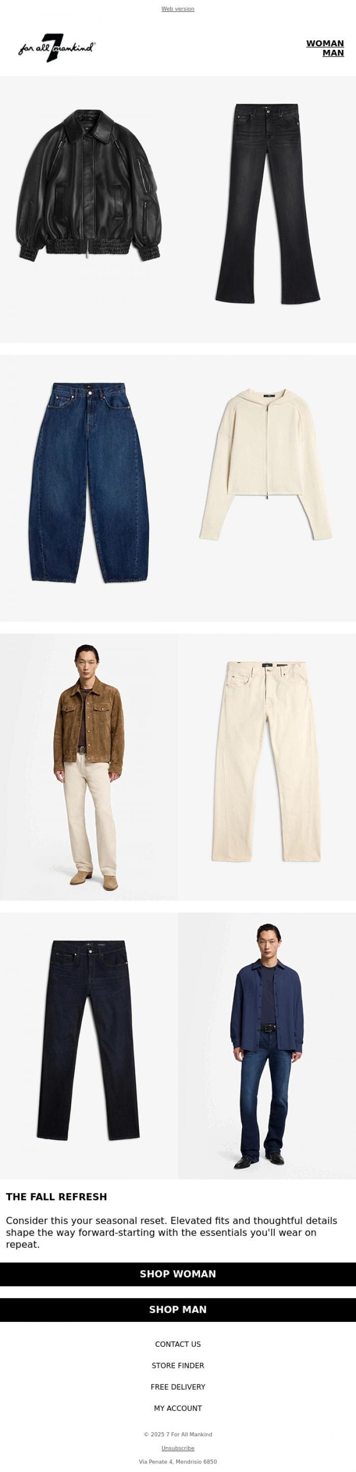 Email Design Inspiration from 7 For All Mankind, Fall's First Arrivals Are Here