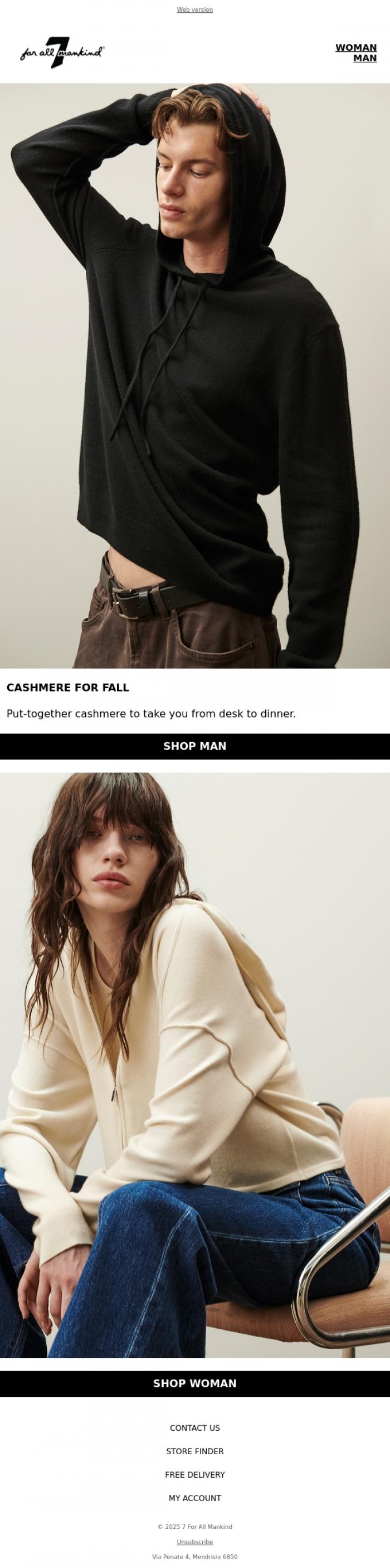 Email Design Inspiration from 7 For All Mankind, Cozy Up In Cashmere