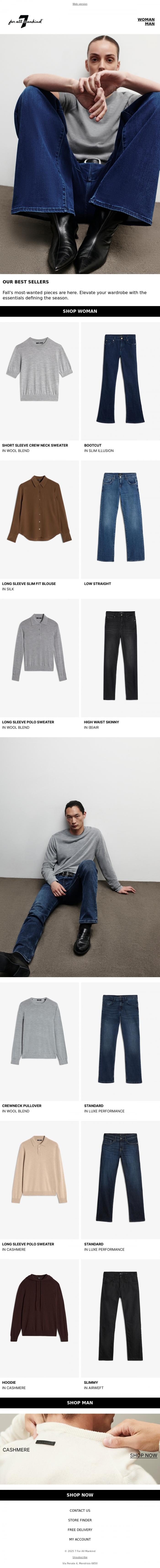 Email Design Inspiration from 7 For All Mankind, Best Sellers for Fall