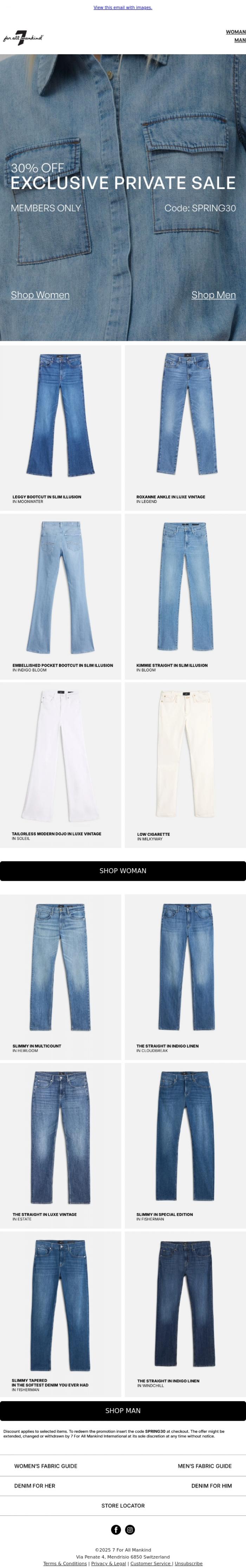 Email Design Inspiration from 7 For All Mankind, The Private Sale Has Started
