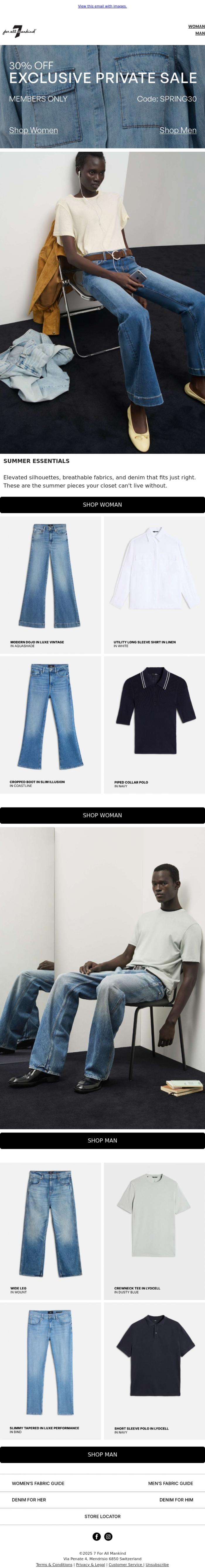 Email Design Inspiration from 7 For All Mankind, Your summer essentials