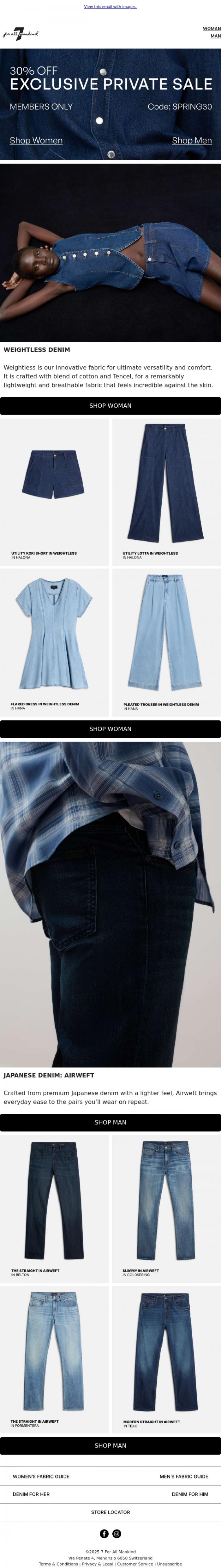 Email Design Inspiration from 7 For All Mankind, The perfect summer fabrics