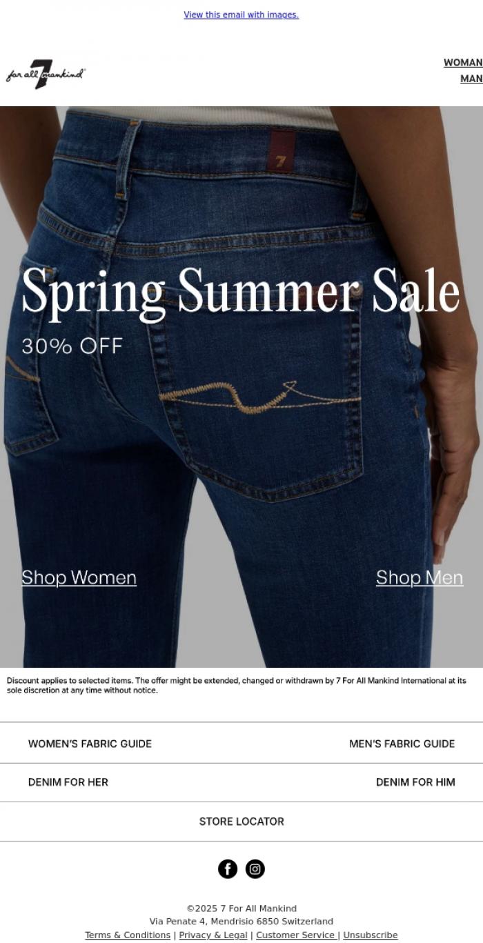 Email Design Inspiration from 7 For All Mankind, Spring Summer Sale is here