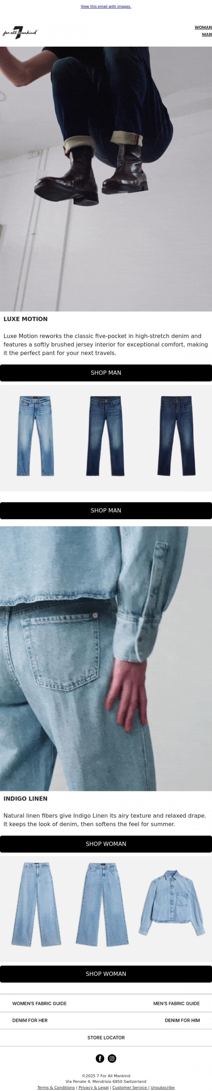 Email Design Inspiration from 7 For All Mankind, The Perfect Fabrics for Summer Travels