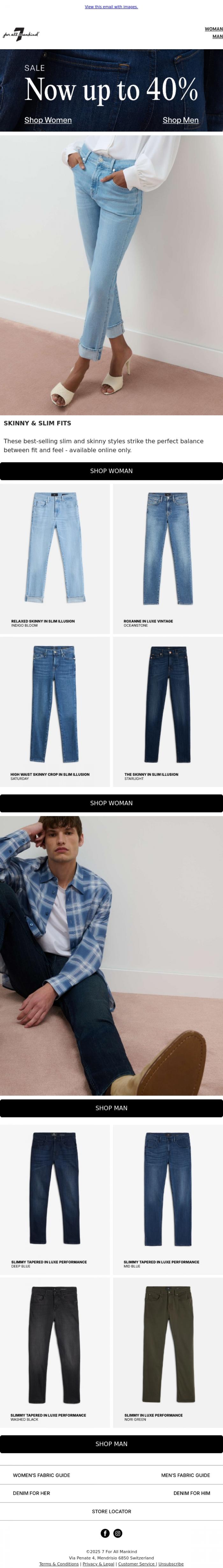 Email Design Inspiration from 7 For All Mankind, ONLINE EXCLUSIVES | Skinny & Slim fits