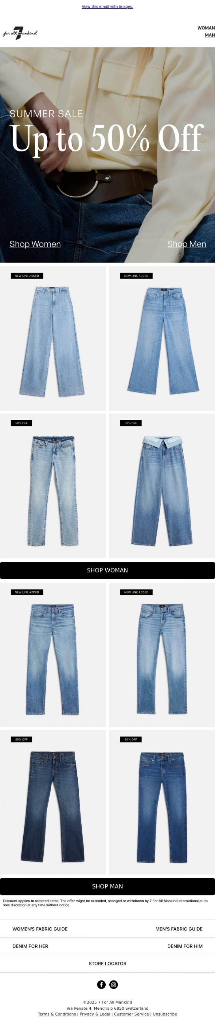 Email Design Inspiration from 7 For All Mankind, Sale  | Up to 50% off