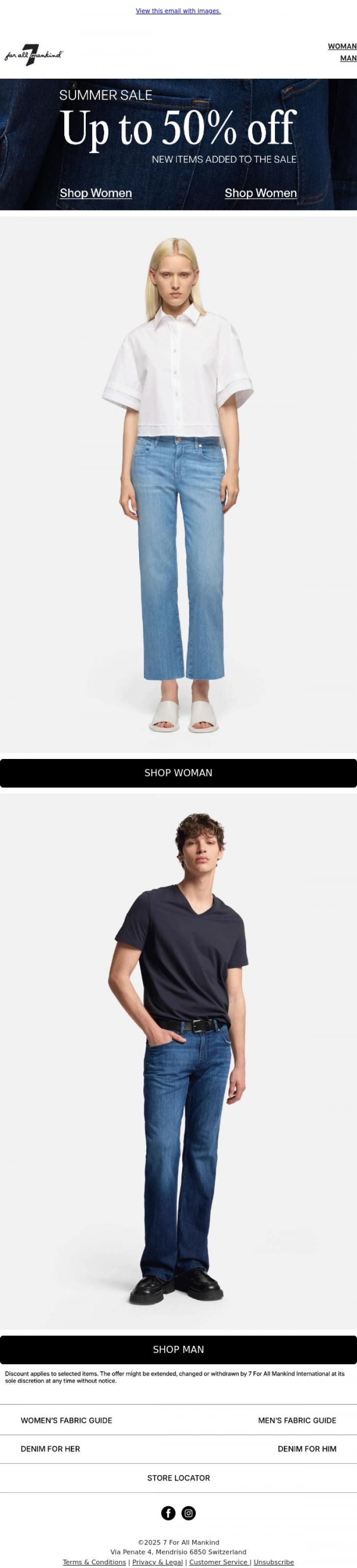 Email Design Inspiration from 7 For All Mankind, Further Reductions up to 50% off