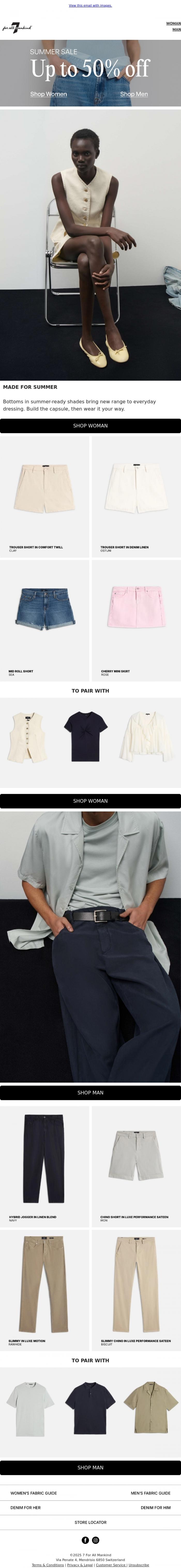 Email Design Inspiration from 7 For All Mankind, Your Summer Bottoms Are Here