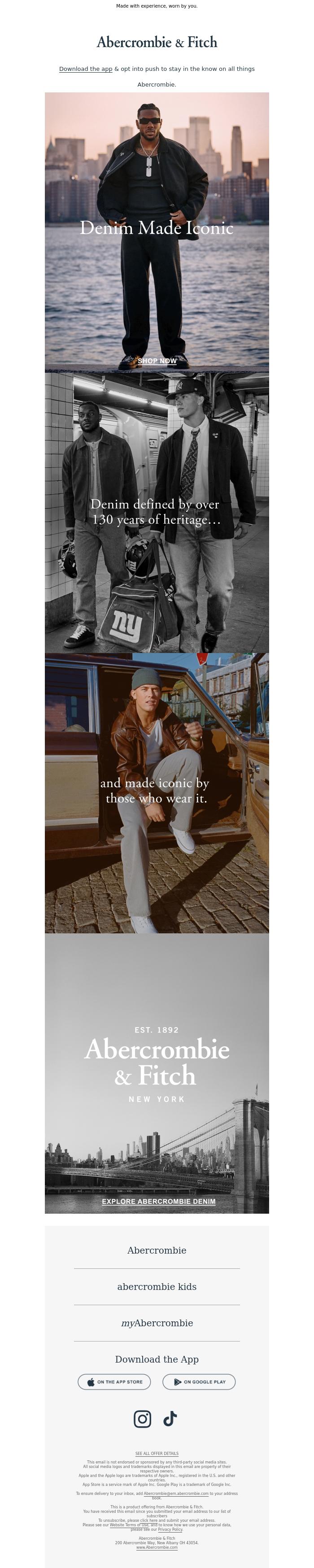 Email Design Inspiration from a&f kids, ICONIC DENIM STARTS HERE