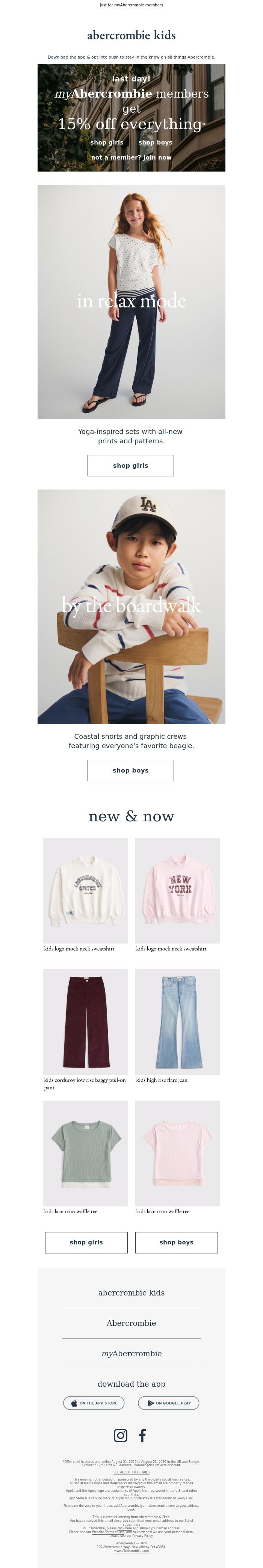 Email Design Inspiration from a&f kids, 15% off EVERYTHING* going, going, almost gone