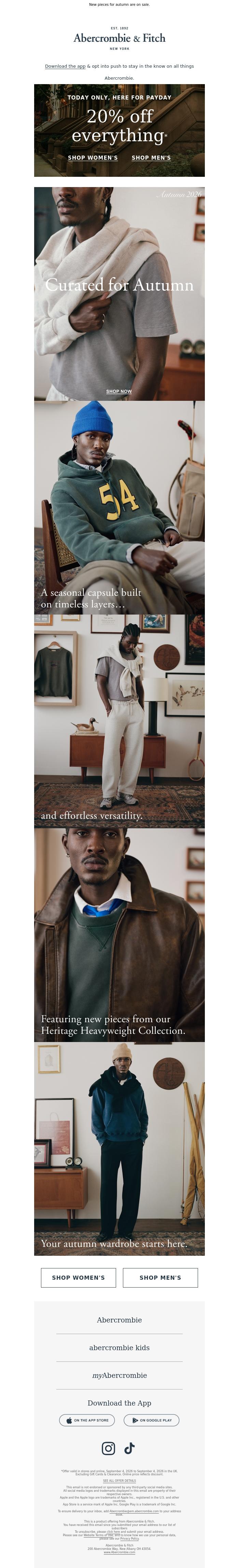 Email Design Inspiration from a&f kids, TODAY ONLY: 20% off everything*