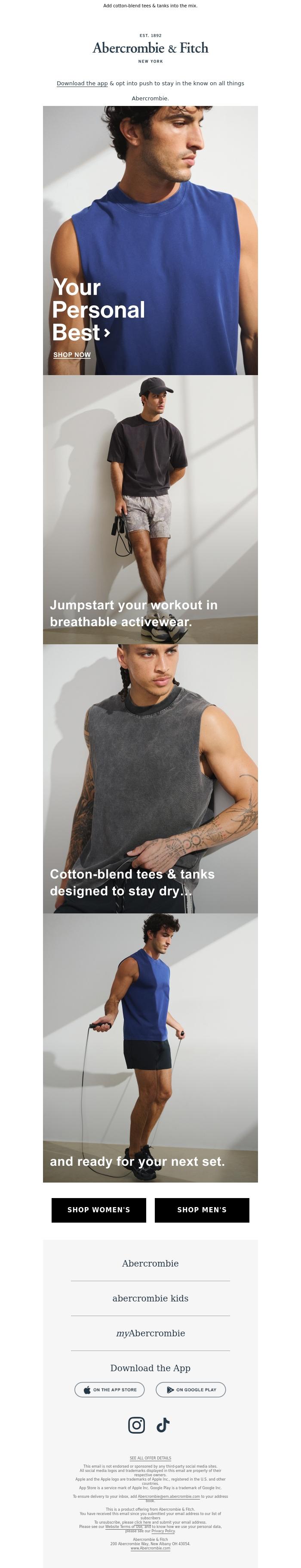 Email Design Inspiration from a&f kids, Big update for your workout.