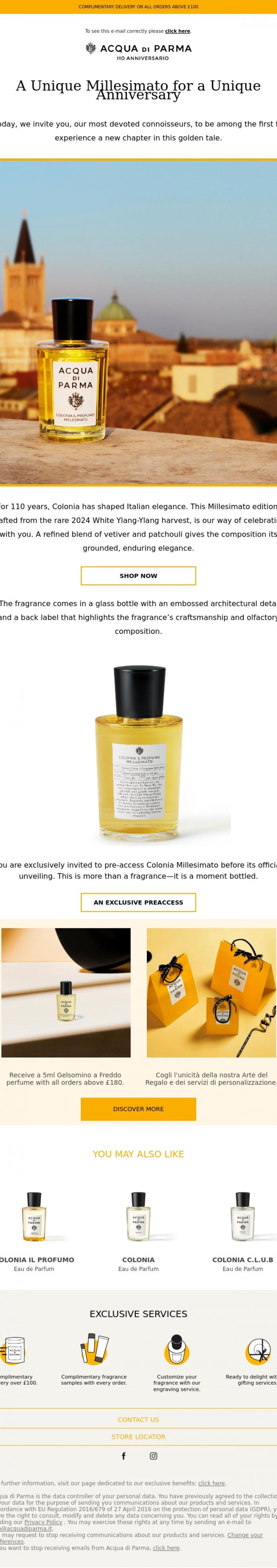 Email Design Inspiration from Acqua di Parma, Celebrate 110 Years with Colonia il Profumo Millesimato