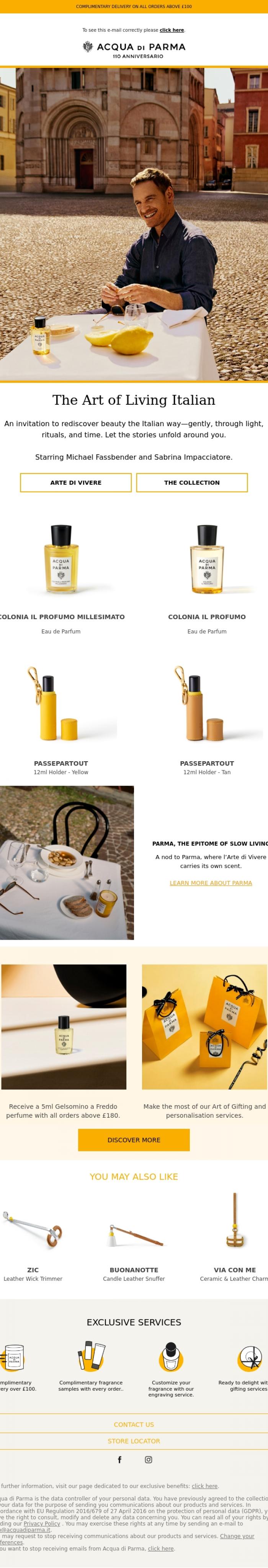 Email Design Inspiration from Acqua di Parma, 110 Years of Italian refinement