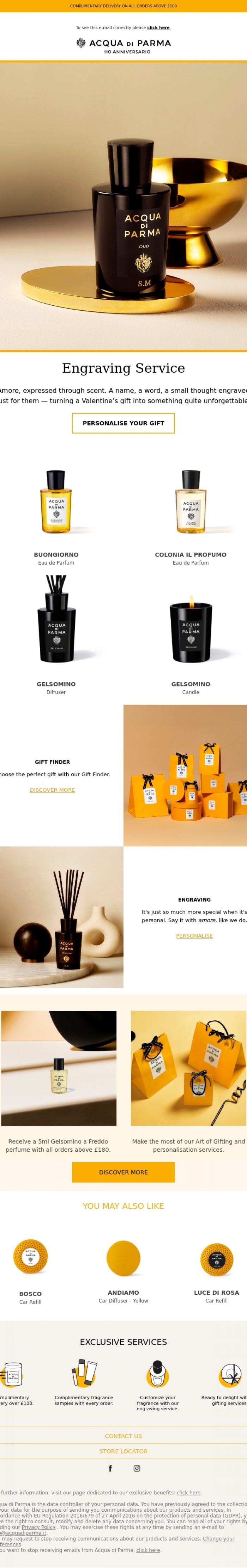 Email Design Inspiration from Acqua di Parma, John, Personalise your Valentine's Day gift
