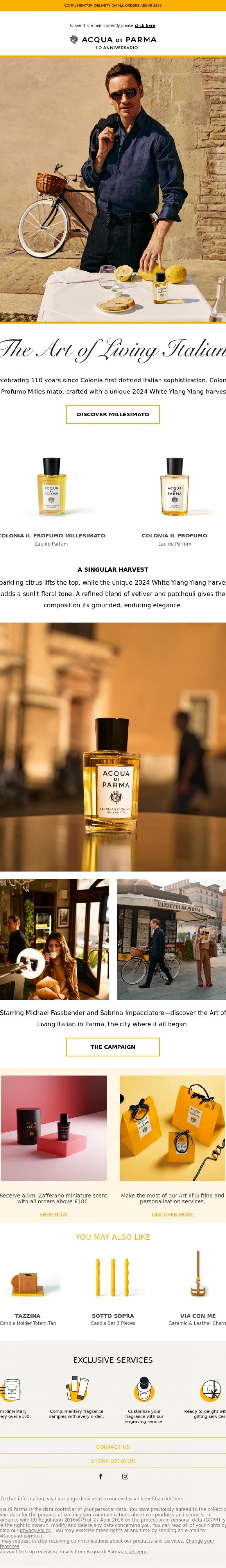 Email Design Inspiration from Acqua di Parma, The Art of Living Italian